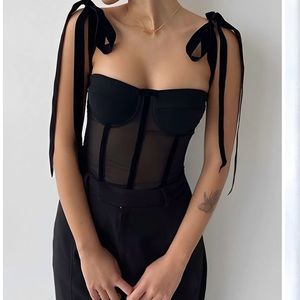 Commense Tied Mesh Corset Crop Top NWT